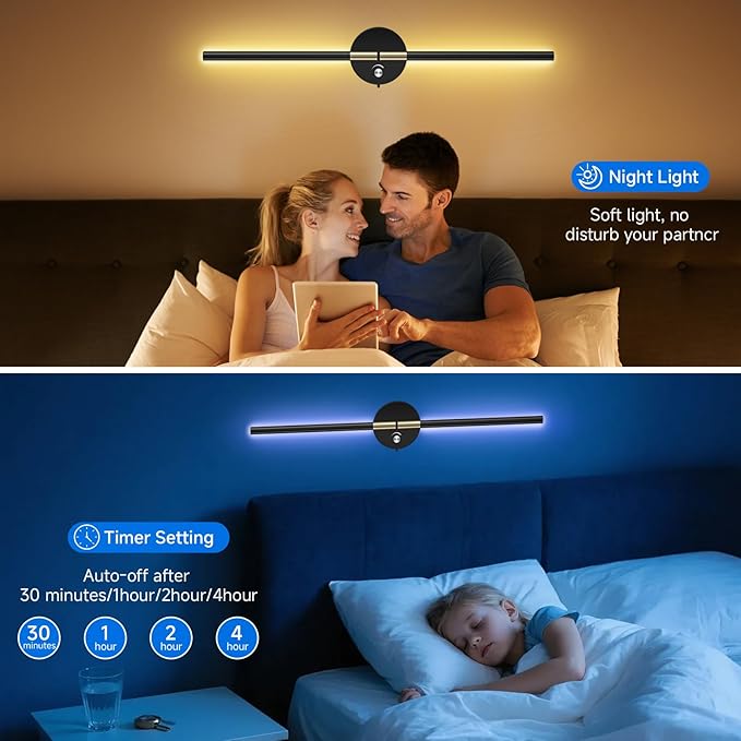Wall Sconces with 360°DIY Independently Rotatable Lamp,10000mAh Rechargeable Battery Operated,Wireless Magnetic Wall Lights with Remote,RGB Colors&Dimmable,Wall Decor for TV/Mirror,Bedroom,Staircase