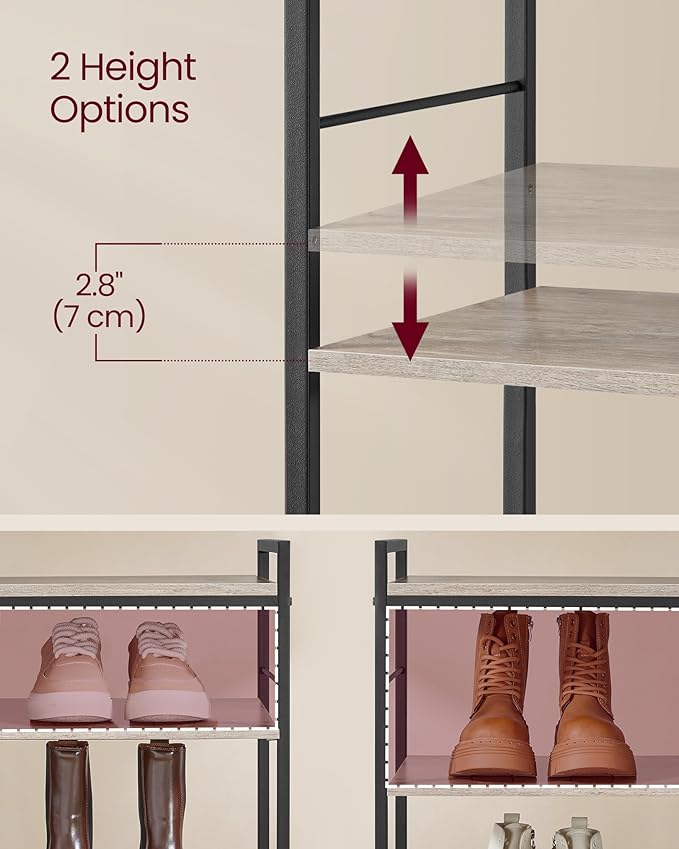 VASAGLE Hall Tree with Shoe Bench, Coat Rack Shoe Bench Set, Entryway Furniture, Multifunctional, 12 Metal Hooks, 4-Tier Shoe Rack, for Entryway, Bedroom, Heather Greige ULSB107K02