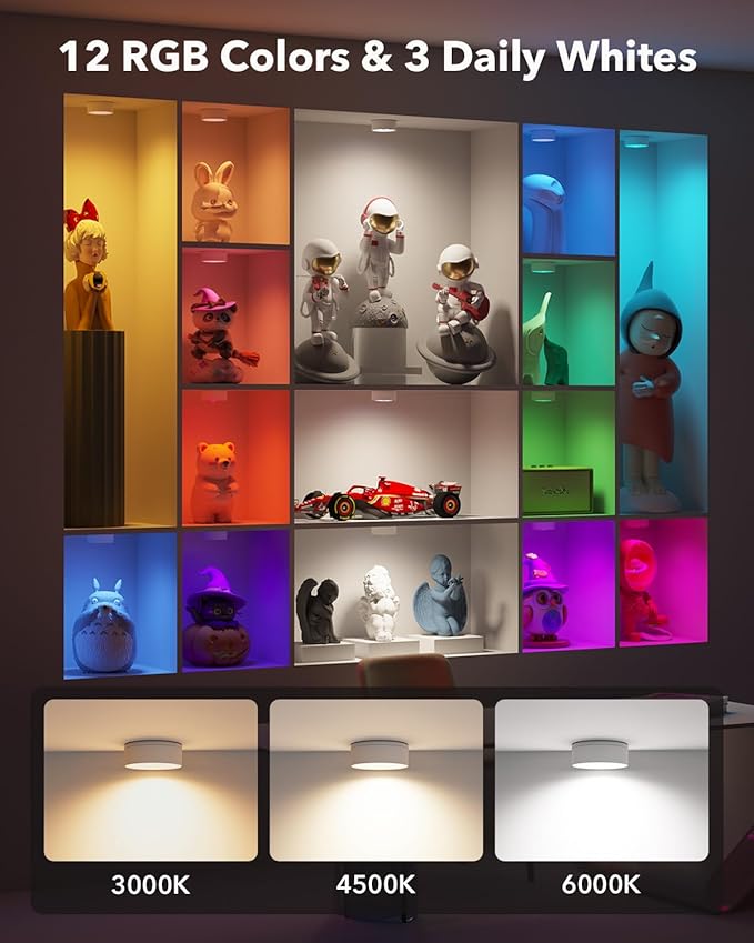 Rechargeable Puck Lights with Remote Control, 2400mAh Battery Powered LED Tap Light Push Lights Stick On for Closet USB Display Shelf Light Magnetic Under Cabinet Press Button Lighting for Classroom