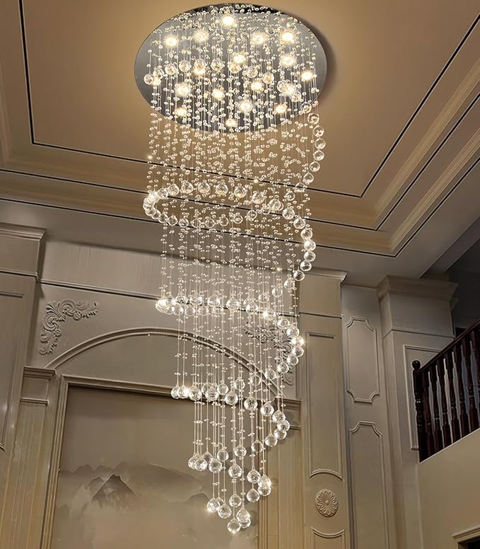 W40 x H118in Chandelier with LED Bulbs Glam Crystal Light Hight Ceiling Lighting Fixtures for Living Staircase Foyer Entryway