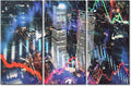 TUMOVO Business and Financial Concept Canvas Paintings Bedroom Canvas Wall Art 3 Panel Trading Graph on The Cityscape at Night Background Pictures Wall Art for Living Room Ready to Hang (42" Wx28 H)