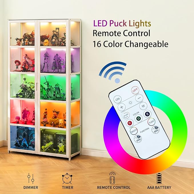LED Puck Lights with Remote Control,Wireless Under Cabinet Lighting Battery Operated, Dimmable Timing Function Push Lights for Kitchen Cabinets, Christmas, Bedrooms (2.36*2.36*1.04 in)