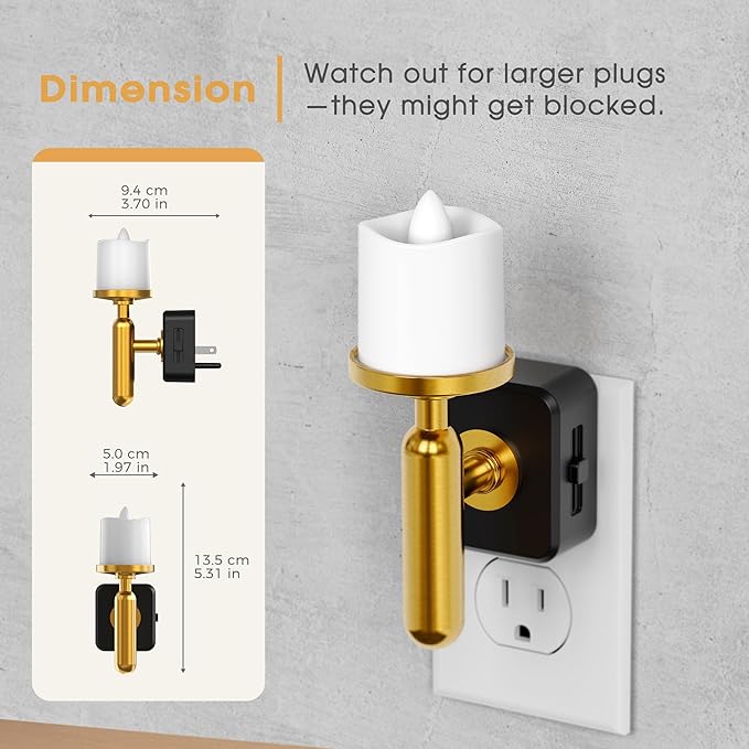 Briignite Flameless Candle Night Light, Night Lights Plug into Wall, LED Candle Night Light with Light Sensor, 0-100LM Dimmable Nightlight Plug in, 3000K Soft White Nightlight for Bathroom, 2 Pack