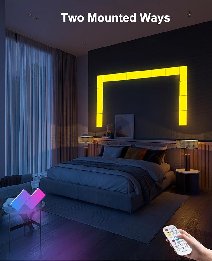 Rectangle LED Wall Lights Large, Smart Home Gaming Setup Lights RGB-IC DIY LED Light Panels Work with Alexa Google Assistant, APP & Voice Control, Music Sync for Bedroom Gaming Room TV Decor, 10 Pack