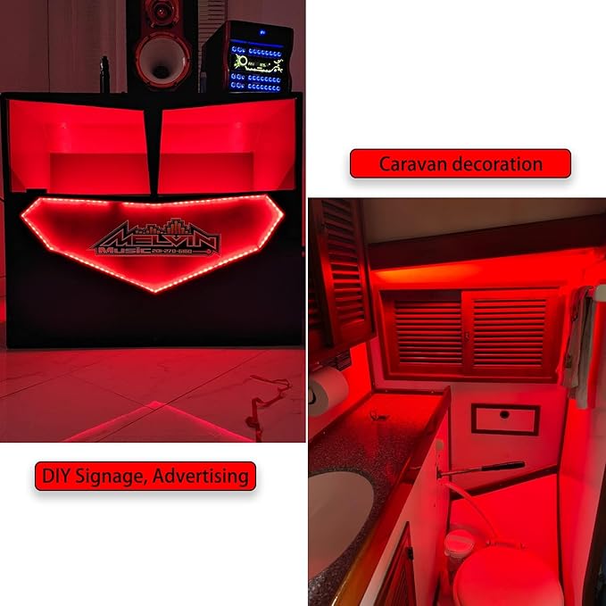 20ft 12V 360 LED Red Strip Light, Flexible Cuttable Non-Waterproof for Indoor Party Decoration, with Power Supply & Dimmer.