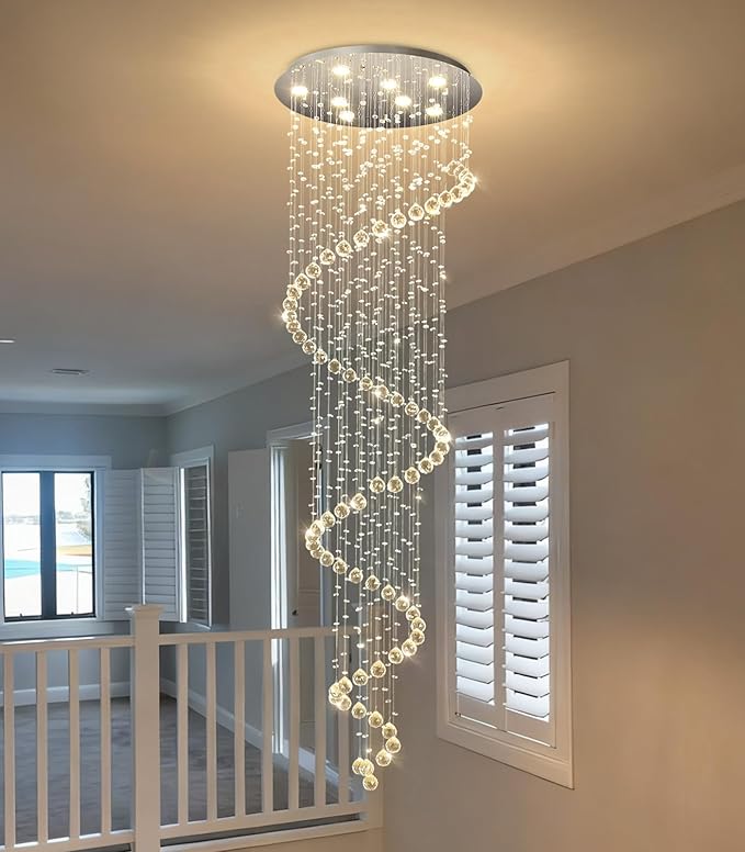 W24 x H78 Inches Crystal Glam Chandelier Long Light Chandeliers with Dimmable Light Bulbs Silver High Ceiling Pendants Light Fixtures for Foyer Entryway Living Room Stair