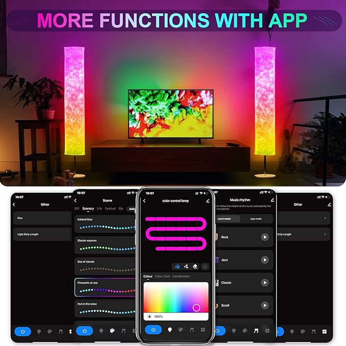 RGB Color Changing Led Floor Lamp, Smart Lamp with Alexa Voice Control, Remote & WiFi APP Control, Music Sync and White Fabric Shade, Standing Lamp for Living Room Bedroom Game Room