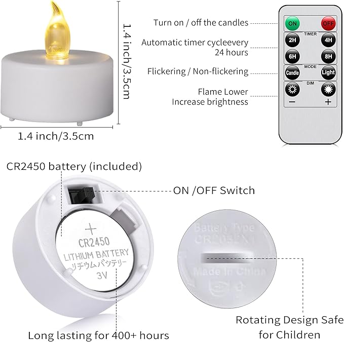 TSLVIC LED Tea Light Remote Control Candle,Flickering Flameless LED Candle,Long Lasting,Battery Operated with Timer for Home Decoration Seasonal &Festival Celebration WarmYellow (50pcs)