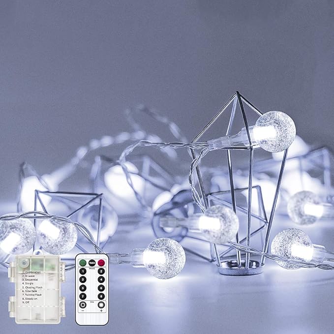 Metaku Outdoor String Lights Battery Operated 26ft 60LED Fairy Lights with Remote Waterproof Indoor Outdoor Hanging Globe Decorative for Patio Gazebo Bistro Garden Balcony