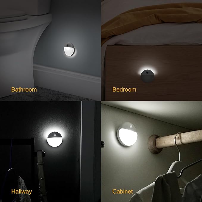4 Pack Battery Night Light, Toilet Lights, 2.6" Small Motion Senor Light, Stick on Lights, 3 Light Modes, Dimmable LED Nightlight for Closet, Stairs, Garage, Cabinet, Toliet, Daylight White