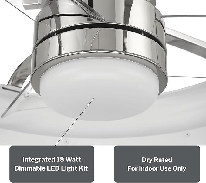 Craftmade Taylor 20" Dual Mount Indoor/Outdoor Flat Black Finish Ceiling Fan, LED Light Kit, Remote Control Included, Smart WiFi Enabled with Voice Activation (Polished Nickel)