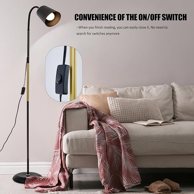 AoMck Floor Reading Lamp, Industrial Metal Floor Lamps for Living Room with Adjustable Bendable, 2 in 1 Reading Table Lamps for Living Room Bedroom Office, 12W Bulb Included (Black)