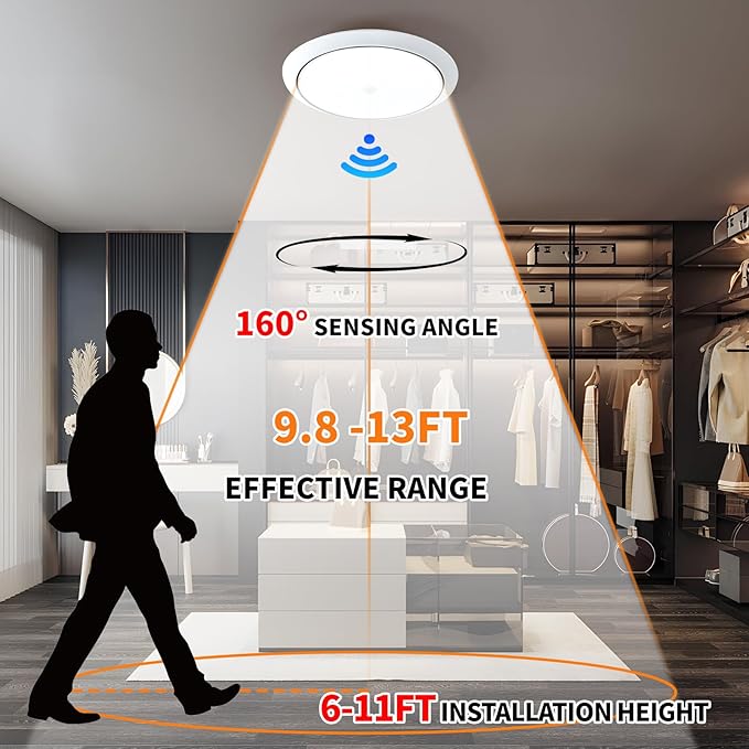 Motion Sensor LED Ceiling Light, 9 Inch Flush Mount Ceiling Light 6500K Closet Lights, Motion Sensor Light Indoor for Stair Closet Porch Hallway Laundry (12W)