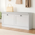 Modern Shoe Storage Bench fits up to Shoe Size 16, Entryway Bench with 2 Flip Drawers and Padded Seat Cushion, Wooden Shoe Bench with Storage for Entryway, Hallway, and Apartment, White