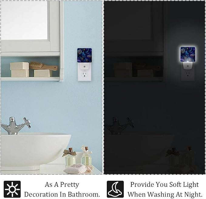 2 Pack Swirls Floral Elements Ornamental (2) Led Night Lights, Auto Dusk-to-Dawn Sensor Night Light Lamp Plug-in Home Decorative