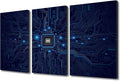 Digital Age Wall Art for Living Room Electronic PC Office Wall Decor 3 Piece Canvas Prints Technology Digital Art Modern Artwork House Decoration for Bedroom Bathroom Framed Ready to Hang(24"Wx36"H)