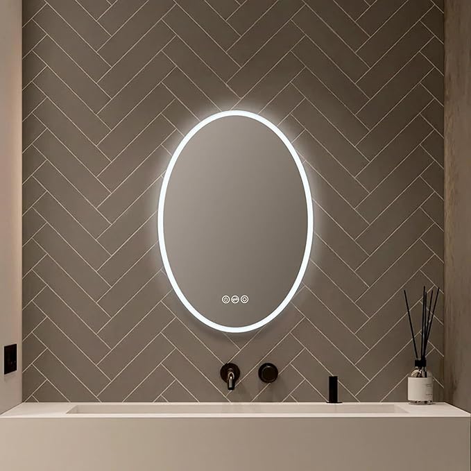 20x30 Inch Oval LED Lighted Makeup Mirror for Bathroom Vanity | LED Mirror for Bathroom with Fogless Waterproof Glass, 3 Color Dimmable | Wall Mounted LED Vanity Mirror | Smart Lighted Makeup Mirror