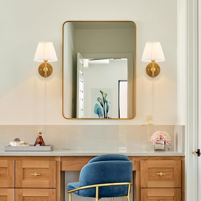 Set of Two Modern Wall Sconces Brass Frabic Wall Lights Contemporary Classic Wall Lamp for Bedside Hallway Vanity Stairway Fireplace Living Room, UL Listed