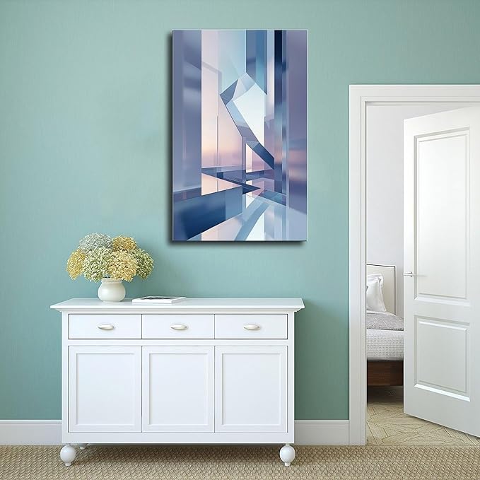 Futuristic Minimalist Wall Art – Abstract Digital Geometry Print – Modern Tech-Inspired Home Decor for Office & Living Room Art Wall Decoration Poster Family Bar Restaurant Garage Cafe Art Sign Gift 2