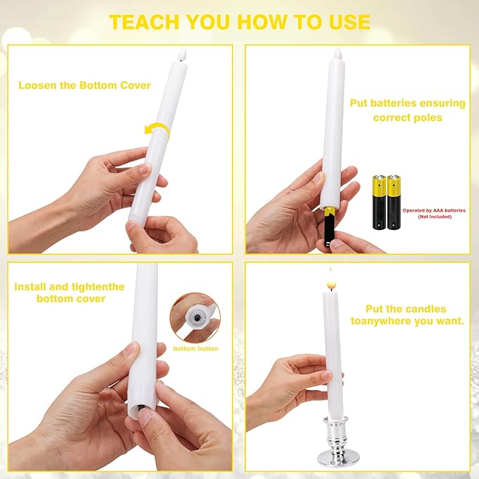 LED Flameless Window Candles with Remote Timer 10 PCS Battery Operated Flickering Taper Candle Lights with Removable Sliver Candle Holders Best Gift for Xmas Wedding Home Dinner Décor