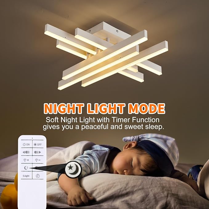 Modern LED Ceiling Light with Remote, Dimmable 21-inch Ceiling Lights for Bedroom Living Dining Room Kitchen, White Flush Mount Ceiling Light Fixture LED Chandelier Ceiling Lamp (6-Light)