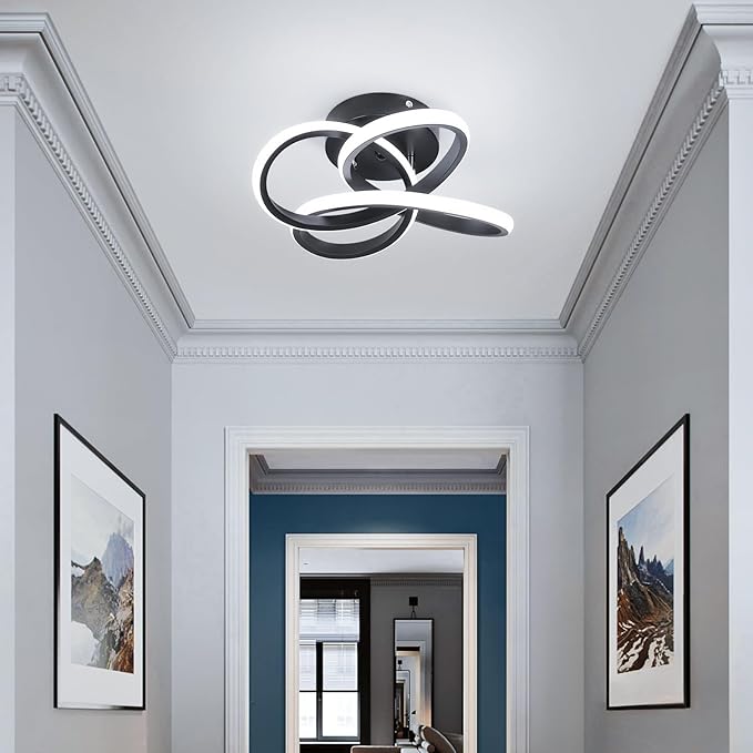 Modern Led Ceiling Light, Black Hallway Ceiling Light, Flush Ceiling Lighting Fixture for Kithcen, Bedroom, Living Room, Entryway, Balcony, Stair - 26W Cold White Light 6000K