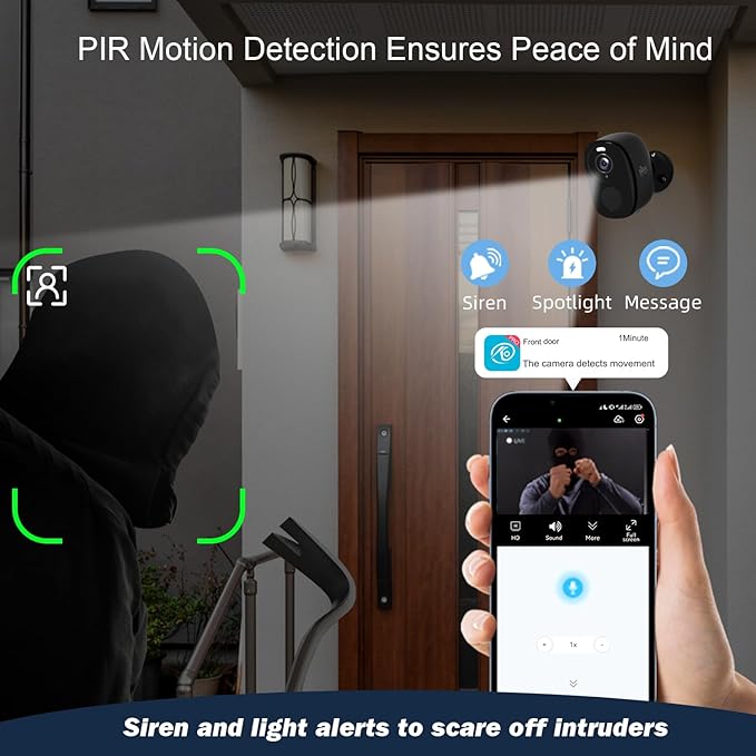 Rraycom 3Pack Security Cameras Wireless Outdoor, 5G/2.4GHz Battery Powered AI Motion Detection Siren Alarm WiFi Home Indoor Camera,2K Color Night Vision, 2-Way Talk, Waterproof, Works/Alexa, Cloud/SD