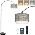 Boho Floor Lamps for Living Room, Arc Floor Lamp for bedroom with Remote and Dimmable Bulb, Over Couch Standing Lamp, Farmhouse Tall Lamp with 3 Color Temperatures, Height Adjustable Corner Floor Lamp