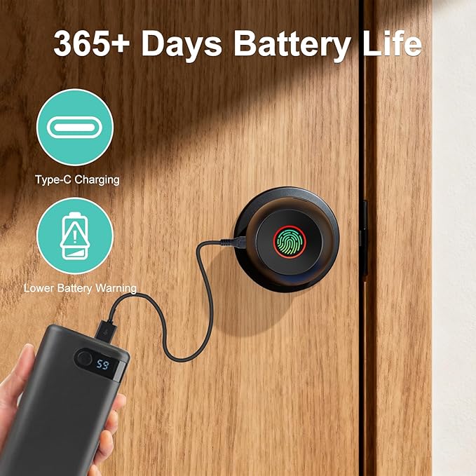 52HZ Fingerprint Door Knob with Lock, 3 in 1 Smart Finger Print Door Lock, Auto Lock, Tuya App Control & Key, Biometric Thumbprint Door Locks for Bedroom, Garage, Home & Office, Matte Black
