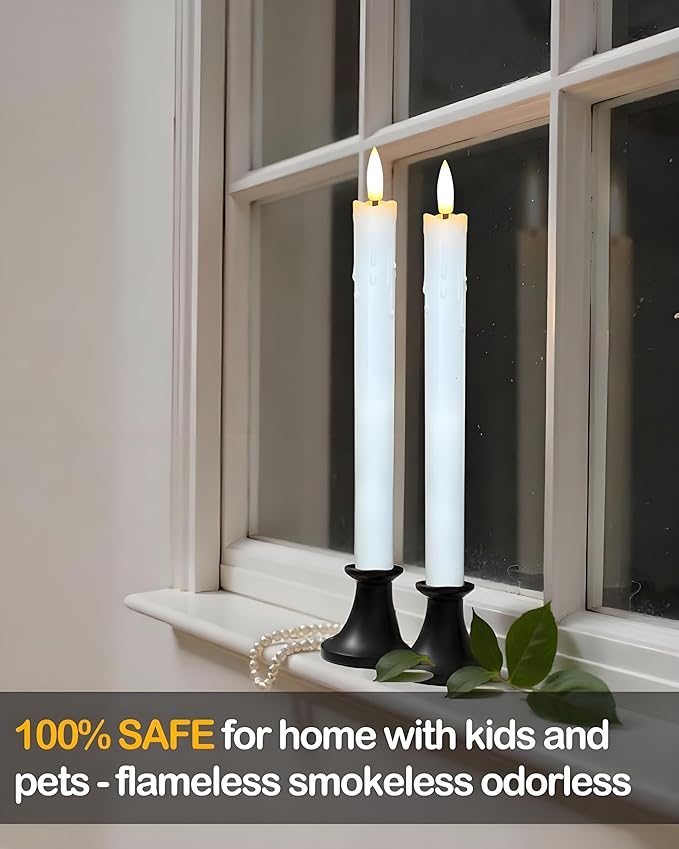 9.6" Rechargeable Flameless Taper Candles with Remote, Timer, Dimmer, White LED CandleSticks, 6 Pack Long Candles Battery Operated for Window, Table, and Mantel Decor