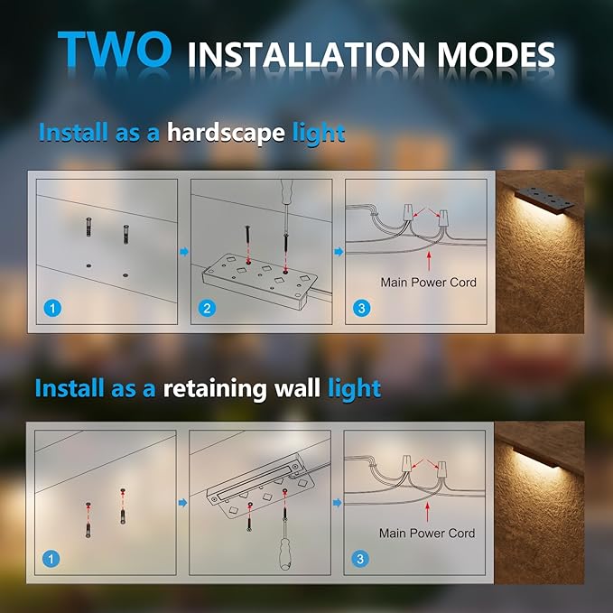 VOLISUN 24 Pack 7 Inch Retaining Wall Lights, Waterproof LED Hardscape Lighting, Cuttable Low Voltage Landscape Lighting, 12V Paver Lights, 3W Outdoor Step Lights, 2700K Soft White, ETL