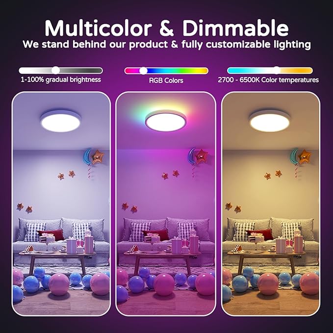 Smart Ceiling Light with Remote, 30W 2700LM Flush Mount Light Fixture LED WiFi, Works with Alexa Google Home, 2700K-6500K Color Changing Ceiling Lights for Bedroom Kitchen Living Room,12 Inch