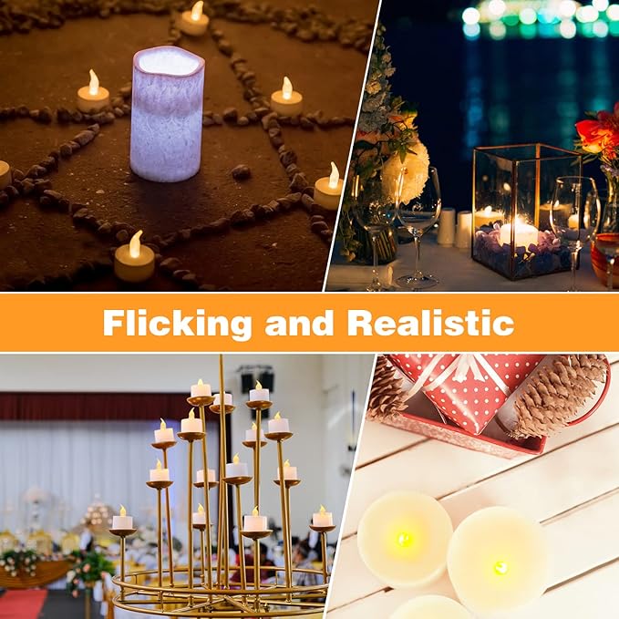 KOABY 12 Pack Warm Yellow LED Tea Lights, Last 100H+, Flickering Flameless Battery Operated Tea Lights for Decor