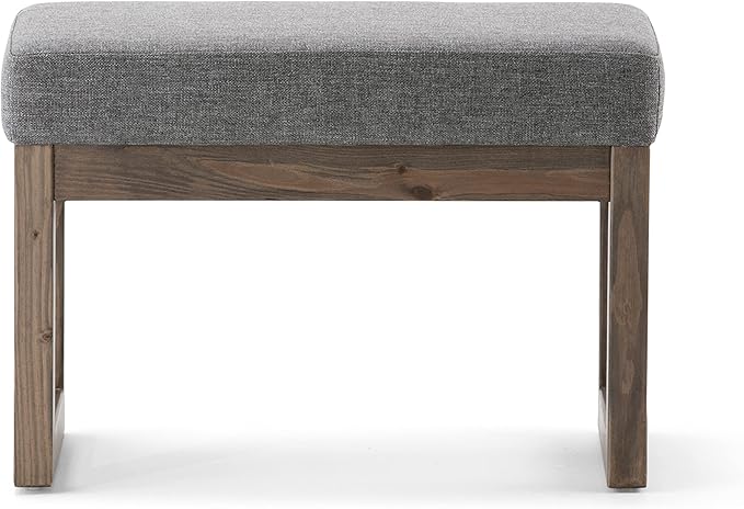 SIMPLIHOME Milltown Small Ottoman Bench - 26.8 inch Wide Upholstered Linen Look Fabric Rectangle Footstool Ottoman in Grey, Contemporary Bench for Bedroom or Entryway with Cushioned Seat, Assembled