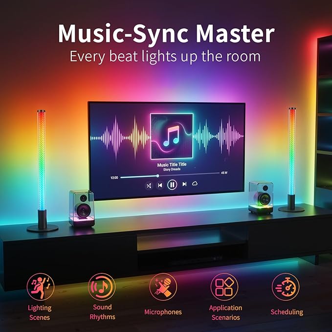 Led Light Bar with Music Sync, Color Changing TV Backlight App & Remote Control, IC+RGB & W Smart RGB Light Bar with Charging Head, Led Lights for TV, PC Room Monitor Backlight Gaming Accessories