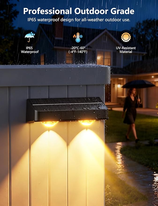 Solar Fence Lights Outdoor, 16 Pack Color Changing Fence Lights Solar Powered with 9 RGB Colors & 11 Lighting Modes, IP65 Waterproof Dusk to Dawn Fence Lights for Patio, Deck, Wall, Backyard