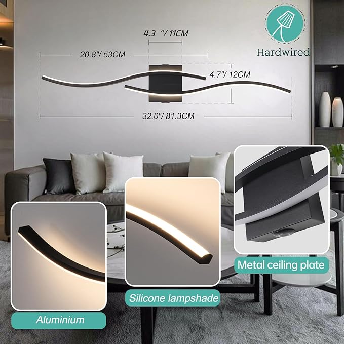 Modern Led Wall Sconces, 32inch Bathroom Mirror Vanity Light 28W, 4000K Wall Fixtures Staircase Lights, Indoor Wall Decor Bedside Wall Lamp for Bedroom Living Room Hallway Hotel