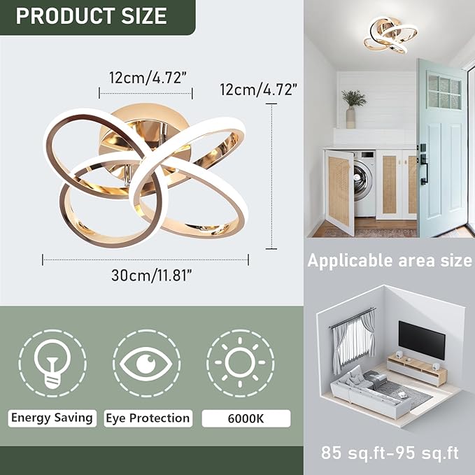 CANEOE Modern Hallway Light Fixtures, 6000K Modern Led Ceiling Light for Hallway, Small Close to Ceiling Lamp for Hallway Corridor Closet Bedroom Bathroom Kitchen Stair Curved Design Ceiling Lights