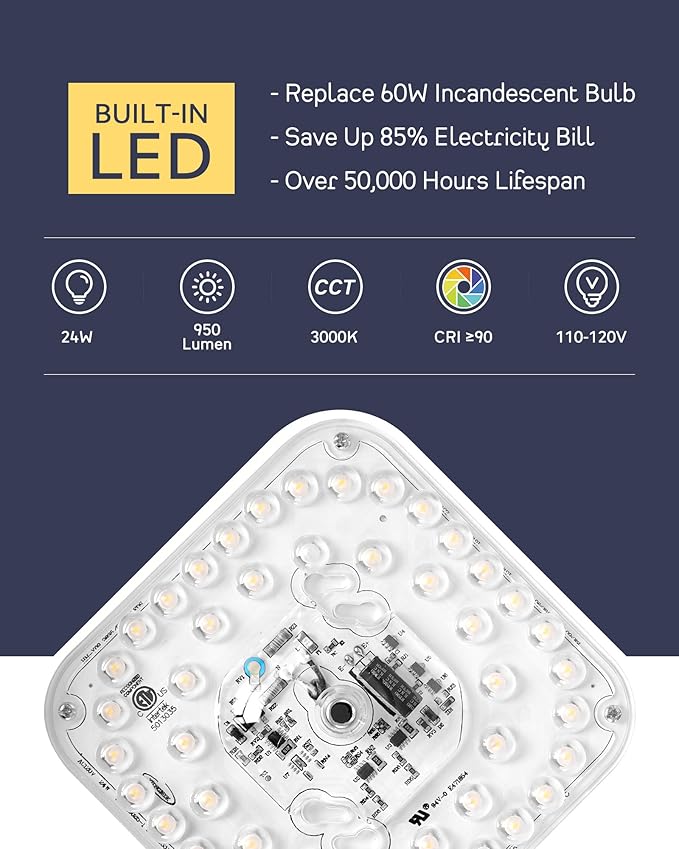 CALDION Flush Mount LED Ceiling Light Fixture, 12 Inch 24W 950Lumen Round Ceiling Light Fixtures, Dimmable 3000K Warm White, Black, Frosted Glass Shade, Close to Ceiling Lights for Hallway,6871LFM-BK