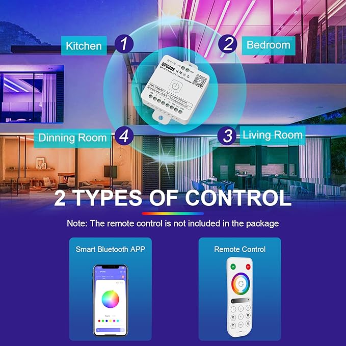 RGBZONE Bluetooh LED Controller, Smart APP Control, DC5V/12V/24V SP630E LED Controller, Mic Music Sync, Support PWM Single Color CCT RGB RGBW RGBCCT Or SPI TTL IC Chip LED Strip WS2811 WS2812B etc.