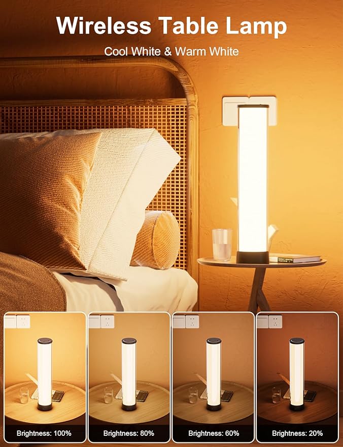 Rechargeable Table Lamp, RGB IC LED Light Bar, 1500 Lumens, APP & Remote Control Bedside Table Lamp with Music Sync, Color Changing Ambient Lighting for Bedside Table Desk Monitor Gaming Black