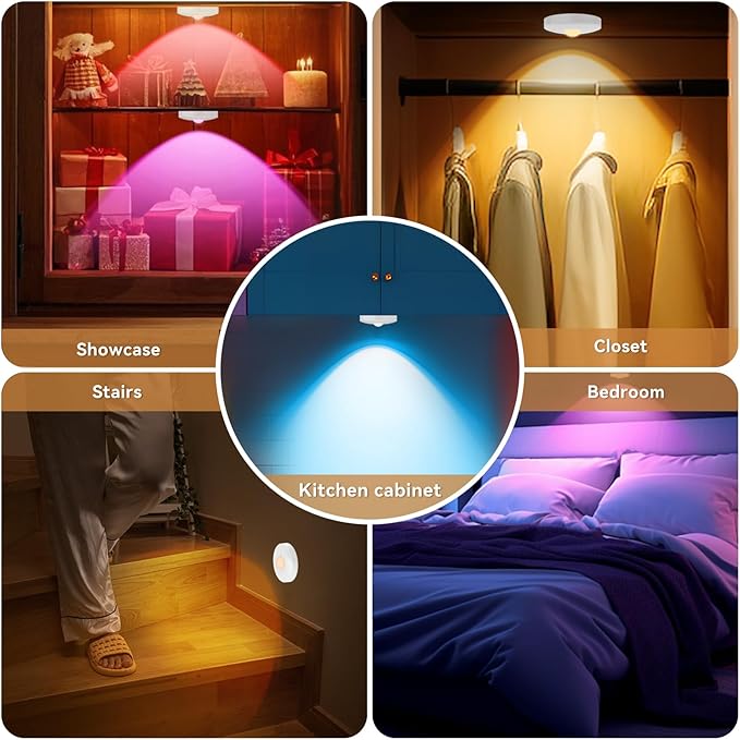 Rechargeable Puck Lights with Remote, 3 Pack Magnetic Under Cabinet Lighting, 1500mAh Battery Operated LED Tap Lights with Dimmer & Timmer for Kitchen, Closet, Shelf - 3 Color Temps & 12 RGB, White