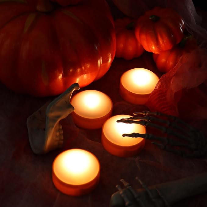 LED Pumpkin Lights with Remote and Timer, Battery Operated Bright Flickering Flameless Candles for Pumpkin Decor, Jack-O-Lantern Halloween Party Decorations,Orange Color, 4 Pack