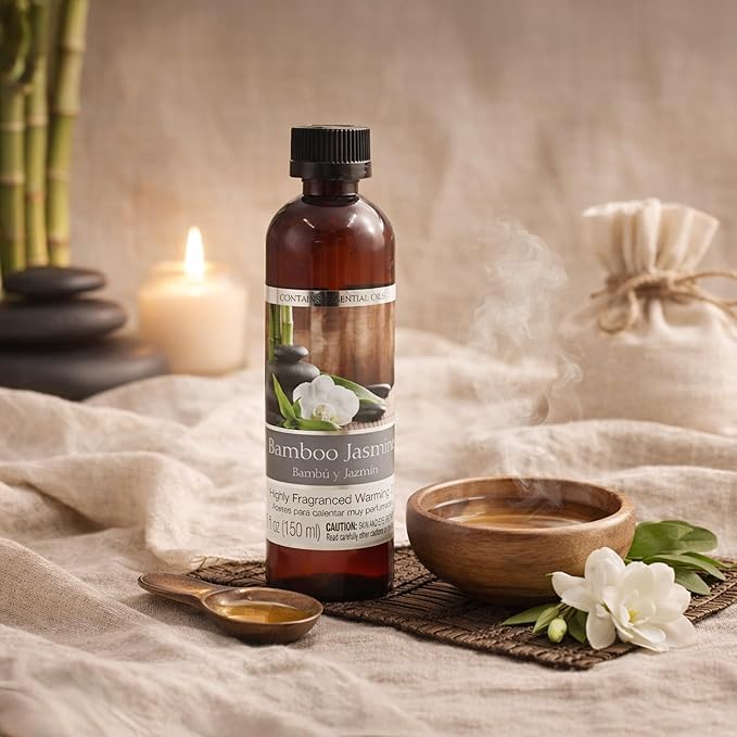 Hosley's Set of 2, 5 oz Bamboo Jasmine Fragrance Warming Oils. Ideal Gift for Weddings, spa, Reiki, Meditation, Bathroom Settings. P1