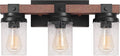 Farmhouse Vanity Light Fixtures, 3-Light Rustic Bathroom Lights Over Mirror with Pretty Glass Shade, Industrial Black Metal Wood Wall Decor Sconces for Living Room Hallway Stairway UL-Listed