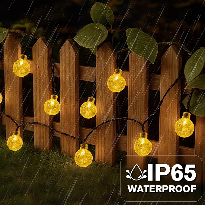 Metaku 2 Pack Solar String Lights for Outside, Total 40FT 60 LED Crystal Globe String Lights, Solar Powered Outdoor Lights with 8 Lighting Modes, Patio Light for Garden, Camping and Party Warm White