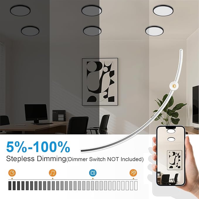 4Pack LED Flush Mount Ceiling Light: 12 inch Super Slim Dimmable & 5CCT (2700-6000K) Kitchen Lighting Fixtures Ceiling - 24W Black Low Profile Ceiling Lamp for Bedroom Garage Hallway
