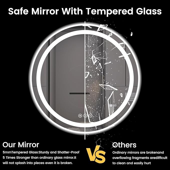 Round LED Bathroom Mirror with Lights, Backlit & Front Lighted, Wall-Mounted Vanity Mirror 3000K/4000K/6000K, Memory Functions, Anti-Fog, Dimmable Smart Mirror (Round 30" x 30")