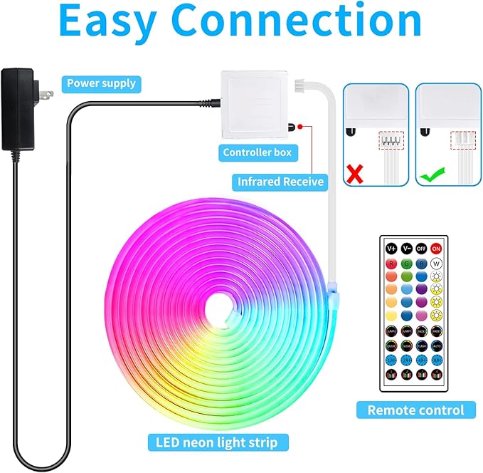 LED Neon Rope Lights 50FT,IP65 Waterproof LED Strip Lights,Music Sync LED Lights with Remote and APP Control, 24V RGB LED Rope Lights for Bedroom,Holiday Decoration（with Snap &Screws）