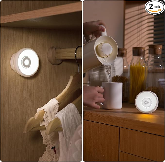 2 Pack Rechargeable Motion Sensor Light Indoor, Wireless Under Cabinet Lighting LED Lights for Bedroom/Bathroom/Kitchen/Stairs Home Decor (White Light)